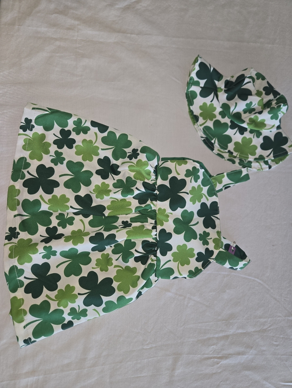Green Clover Print Dress w/ Matching Hat - (6-12M)